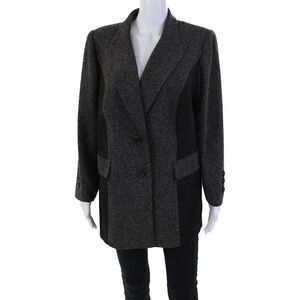 Susanna Womens Wide Lapel Button Down Blazer Jacket Black White Size Large